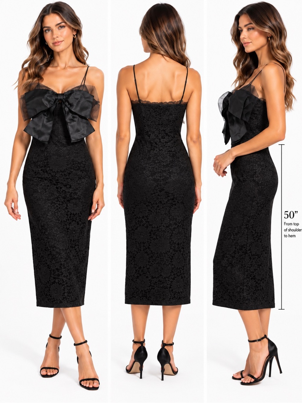 o.p.t Organza Bow Black Lace Midi Dress Few Moda Size 0 NEW Classic Black Tie